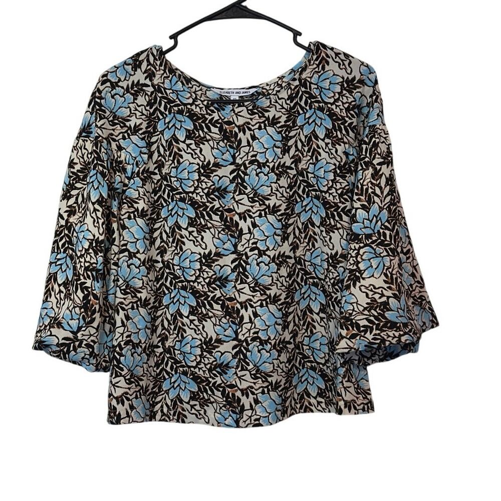 Elizabeth And James Women’s Balloon Sleeve Blouse Size XS Floral‎ Blue Brown